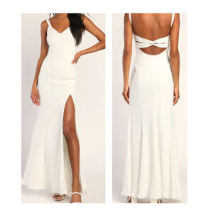 LULU'S XL Eternal Adoration White Sleeveless Backless Mermaid Maxi Dress B156